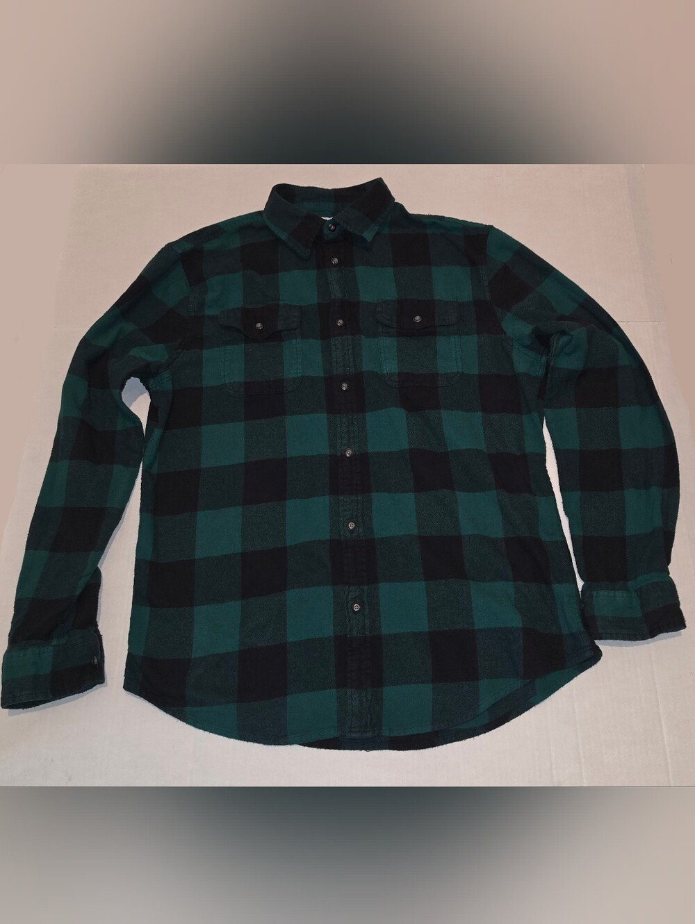 Sonoma Men's Green and Black Buffalo Plaid Flannel Button-Down Shirt Sz L